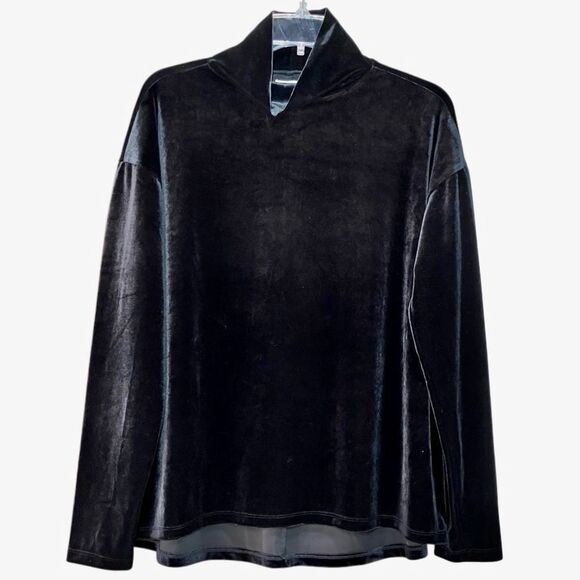 Nordstrom A-Line Mock Neck Long Sleeve Velvet Top in Black Women’s S - Picture 1 of 4